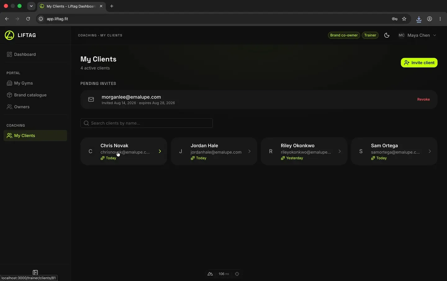 LIFTAG coach dashboard
