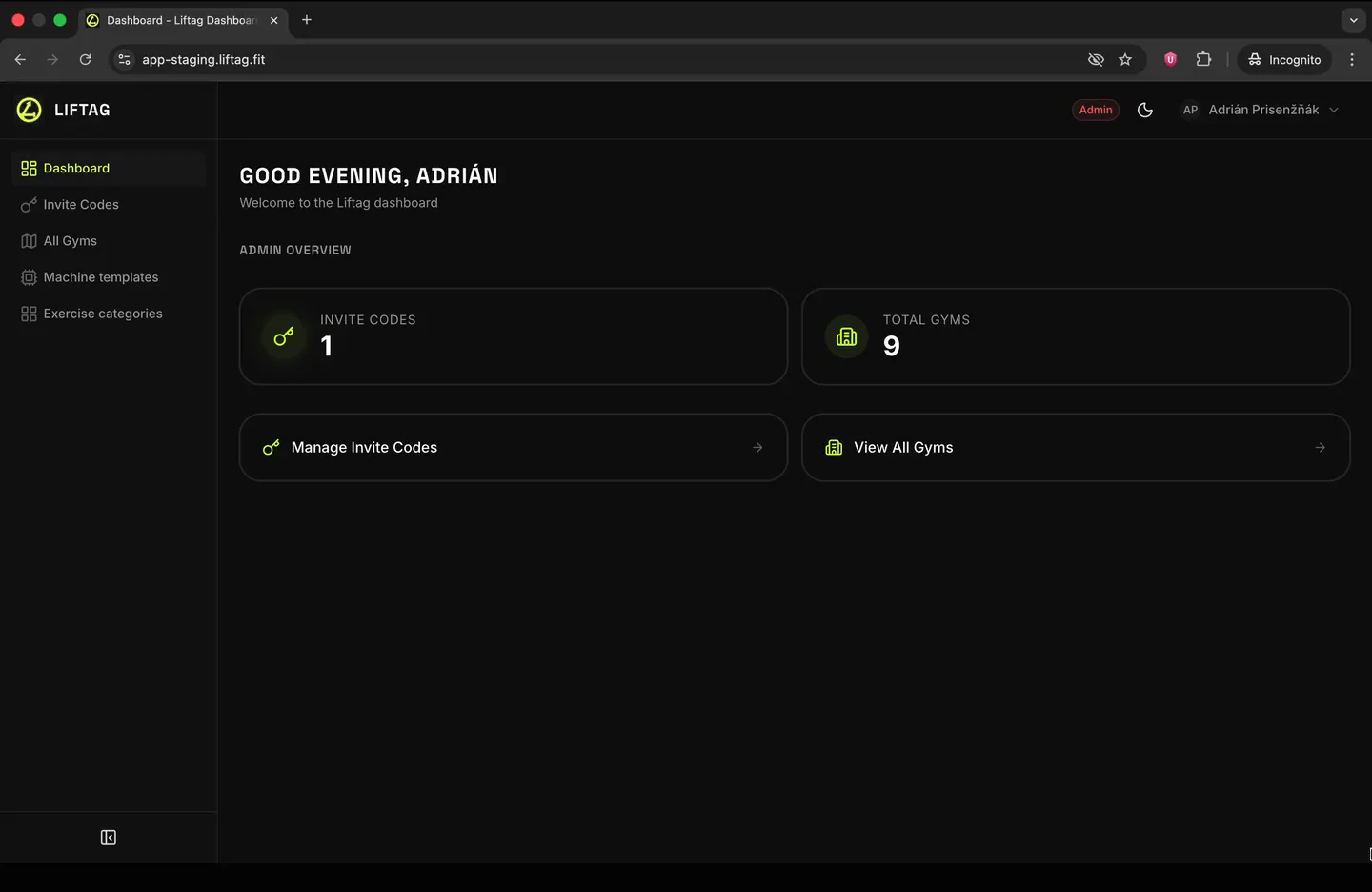 Liftag dashboard