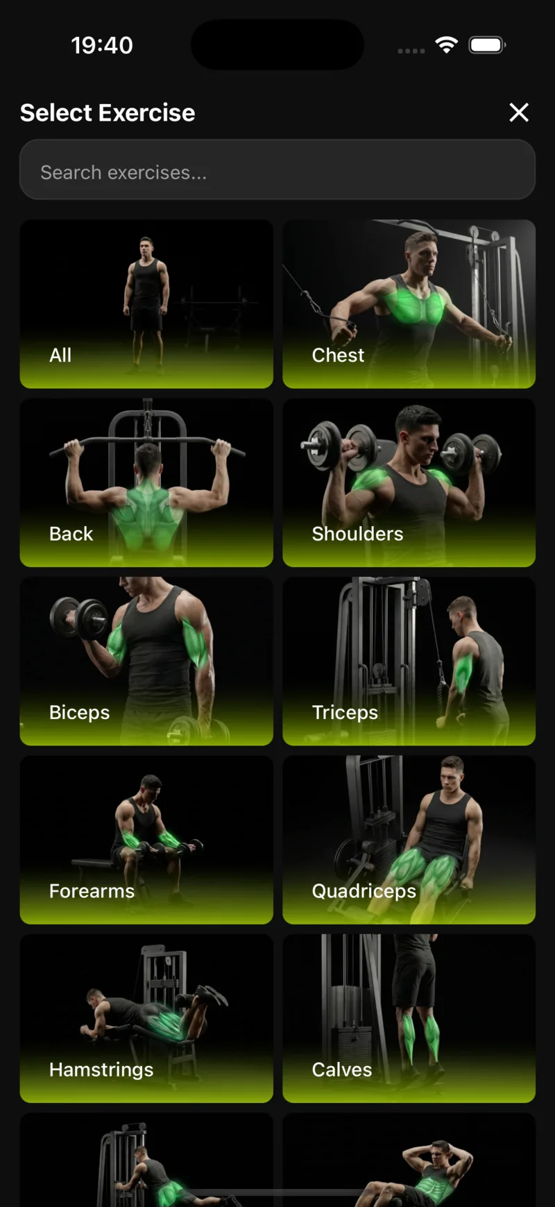 400+ exercises. Form videos.